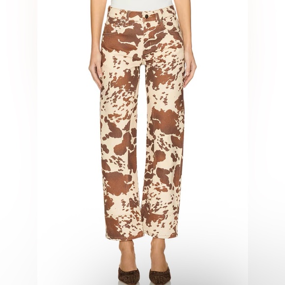 We The Free Denim - We The Free Cream and Brown Cow Print Wide Leg Jeans